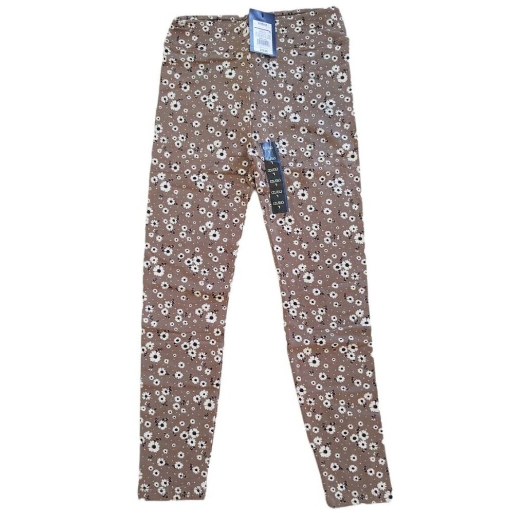 Art Class Girls Floral Leggings Size L 10/12 Brown White Black Cotton Blend